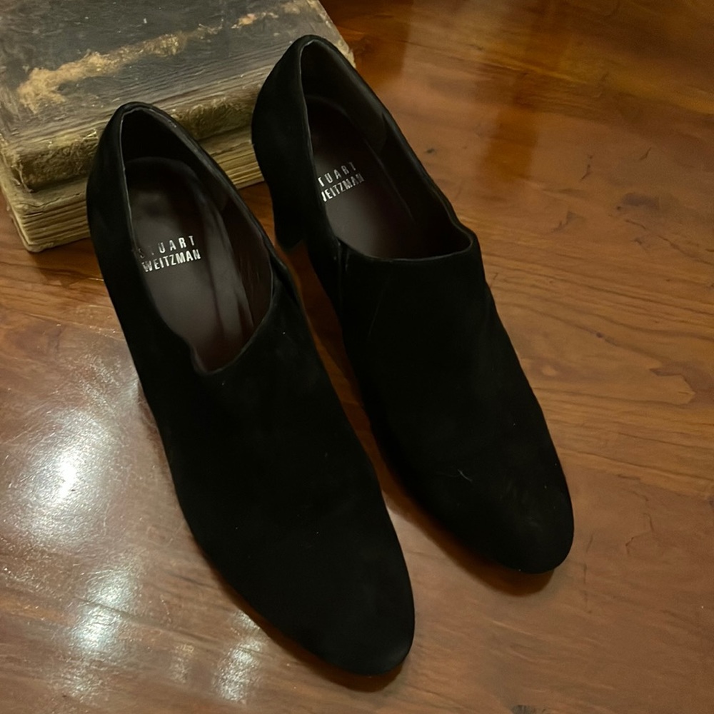 Stuart Weitzman black suede heeled booties